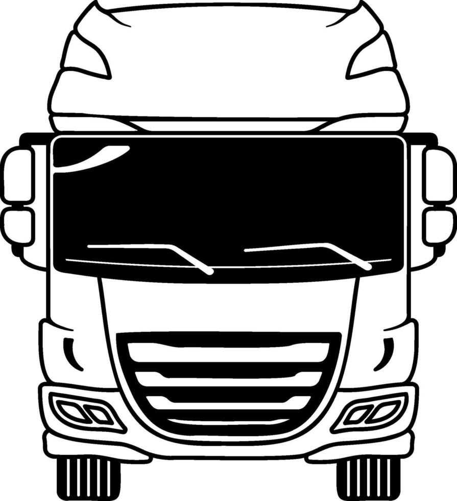black illustration of a truck, front view, no background vector