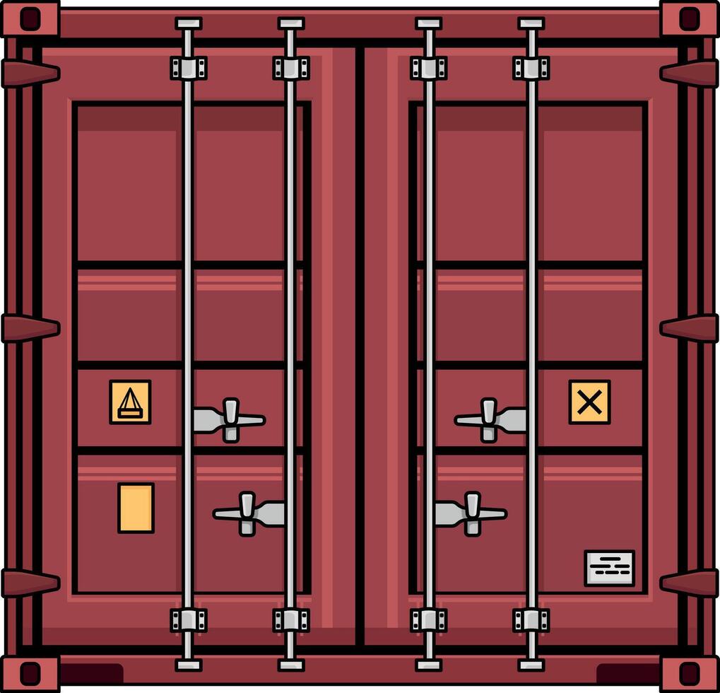 simple illustration of a cargo container or sea container in red color without background vector