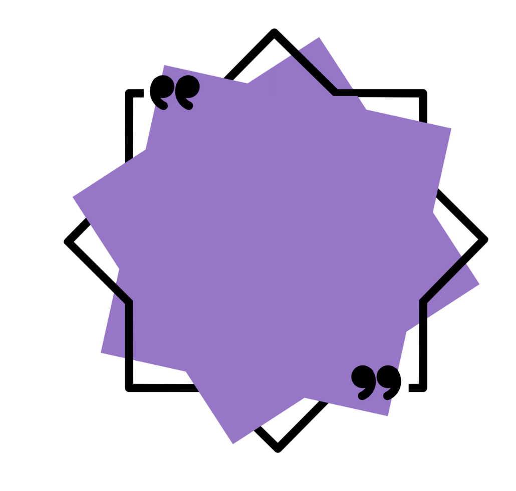 a purple shape with black quotes frames on it png