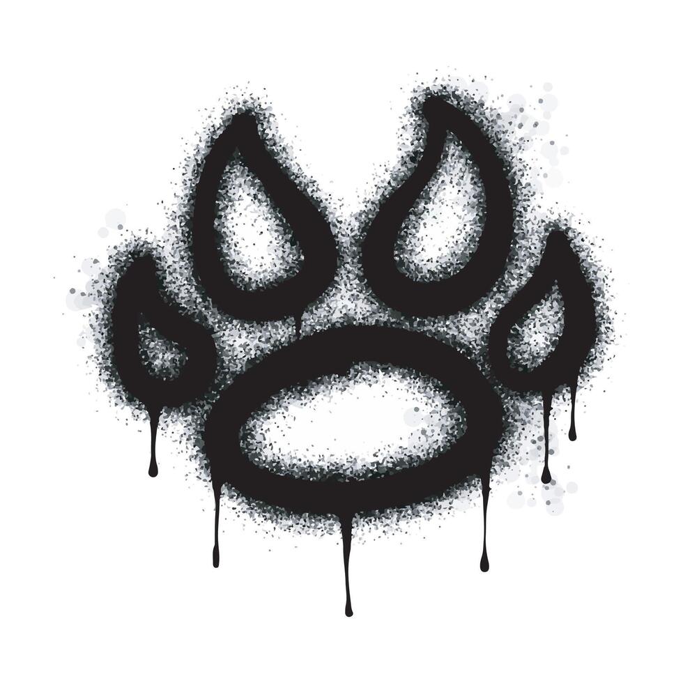Spray Painted Graffiti Paw Print icon Sprayed isolated with a white background. graffiti paw icon with over spray in black over white. vector