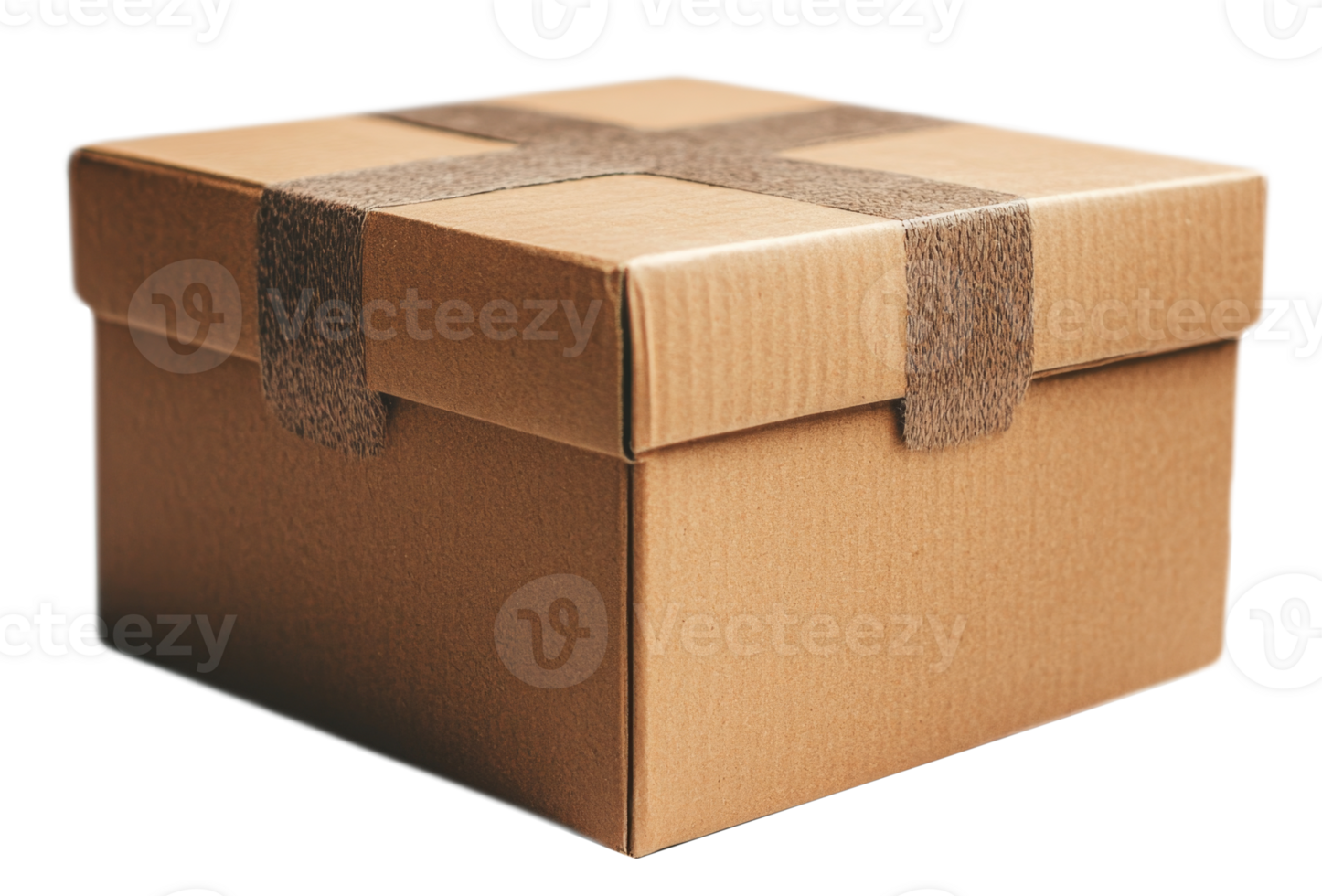 A sturdy brown cardboard box secured with tape, ideal for shipping or storage. The box features a clean design, perfect for various organizational needs, and has a textured surface for easy handling. png
