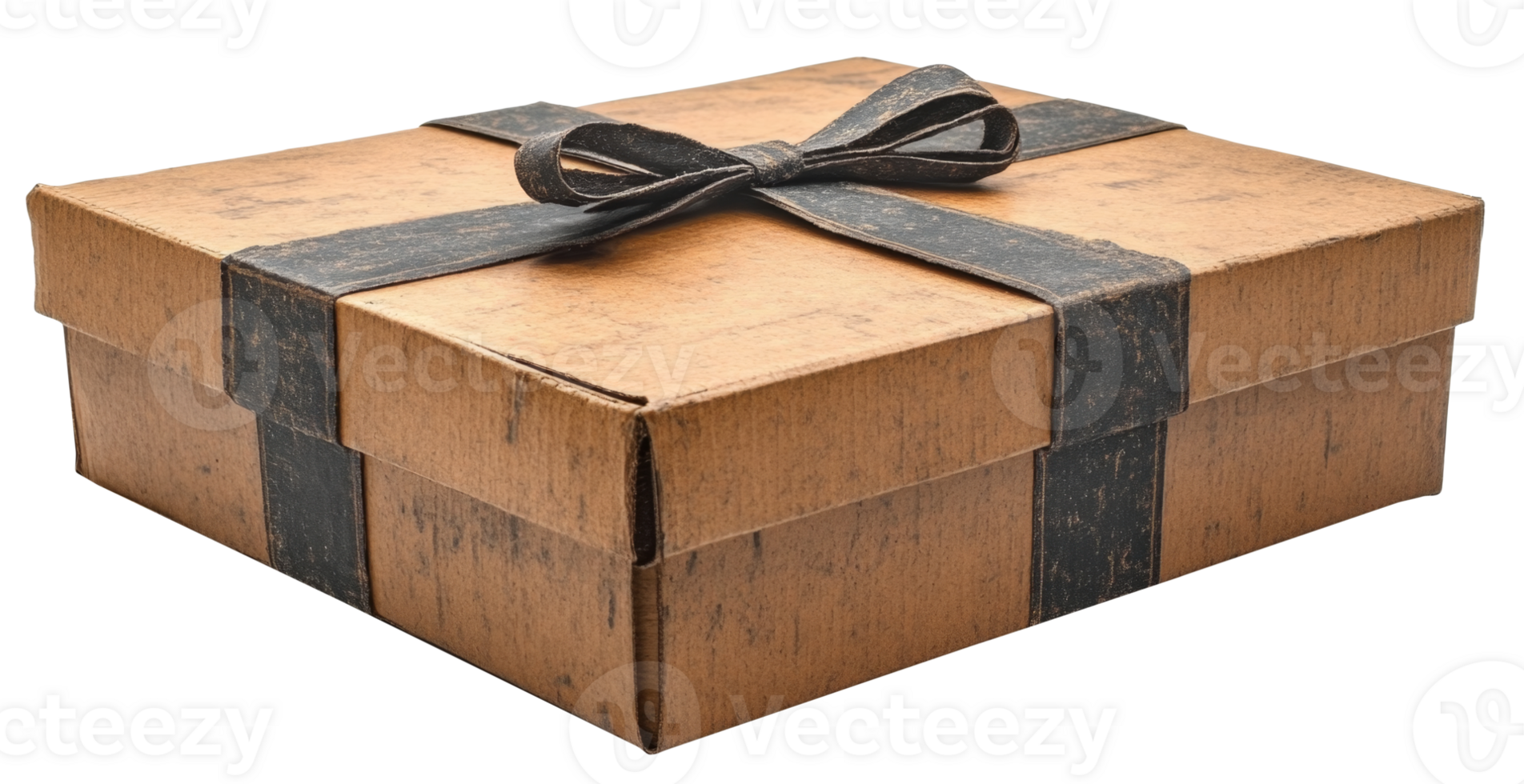 A wrapped gift box made of brown kraft paper features a black ribbon elegantly tied on top. This cutout illustration is suitable for various occasions like birthdays and holidays. png