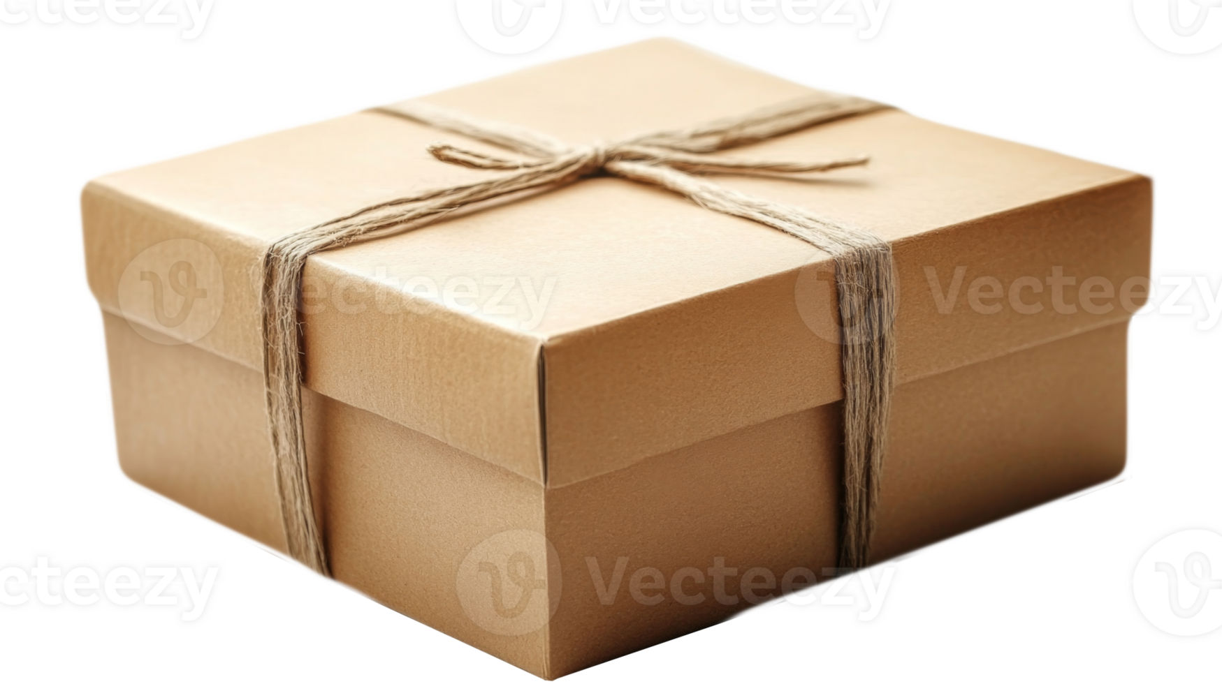Brown gift box tied with twine is isolated against a transparent background. This packaging can be utilized for holiday gifts, special occasions, or crafting projects. png