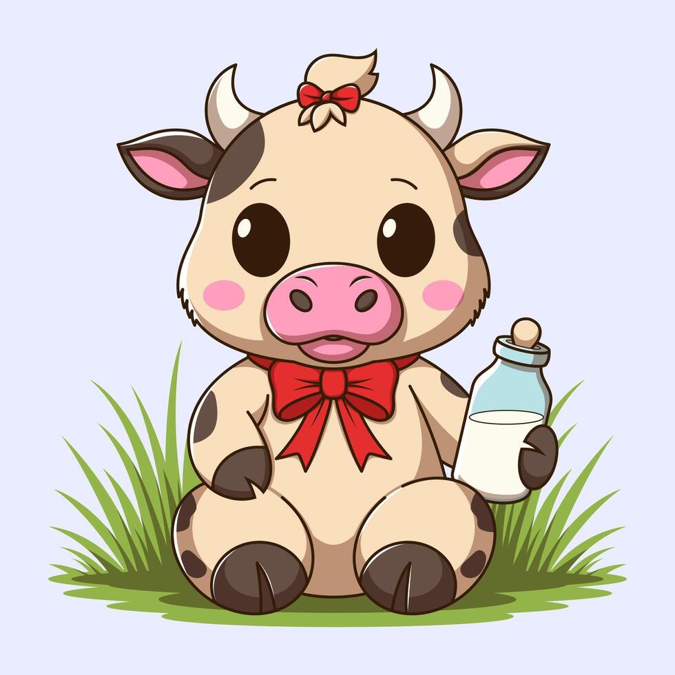 Cow And Milk Bottle Cute vector