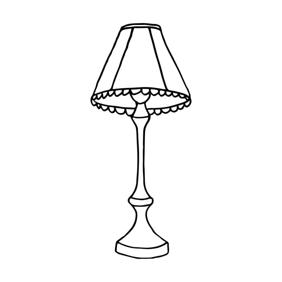 minimalist lampshade with rounded fringe - hand drawn line art vector