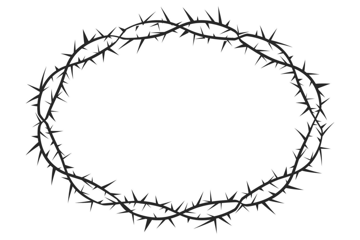 Thorn stem vine plant with spikes simple border oval y2k creepy branch. Barbed wire tattoo. Boundary frame. Romantic goth vector