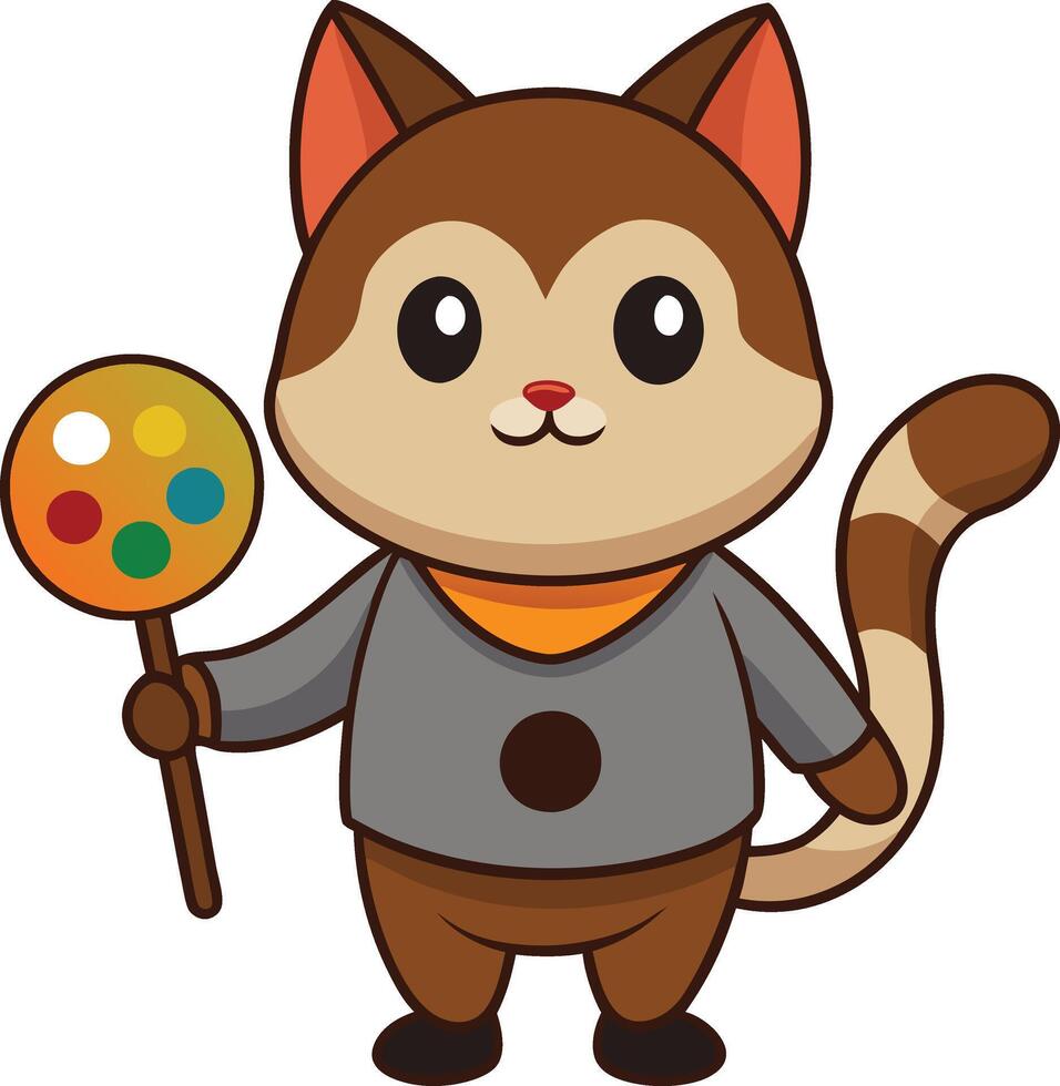 Cat Painter Holding Color Pallete And Brush vector