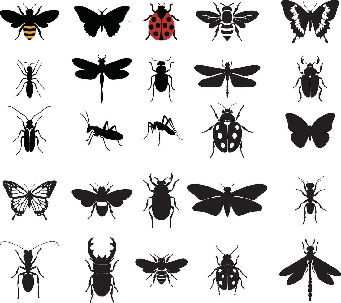 silhouette Insect icons set on white background vector