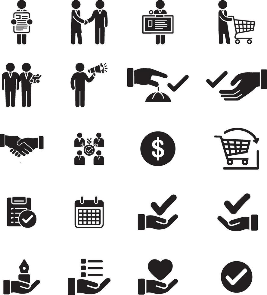 silhouette Icon set of Procurement management and strategy vector