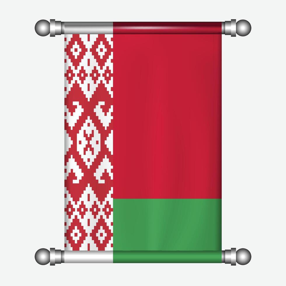 The flag of belarus is hanging on a metal rod vector