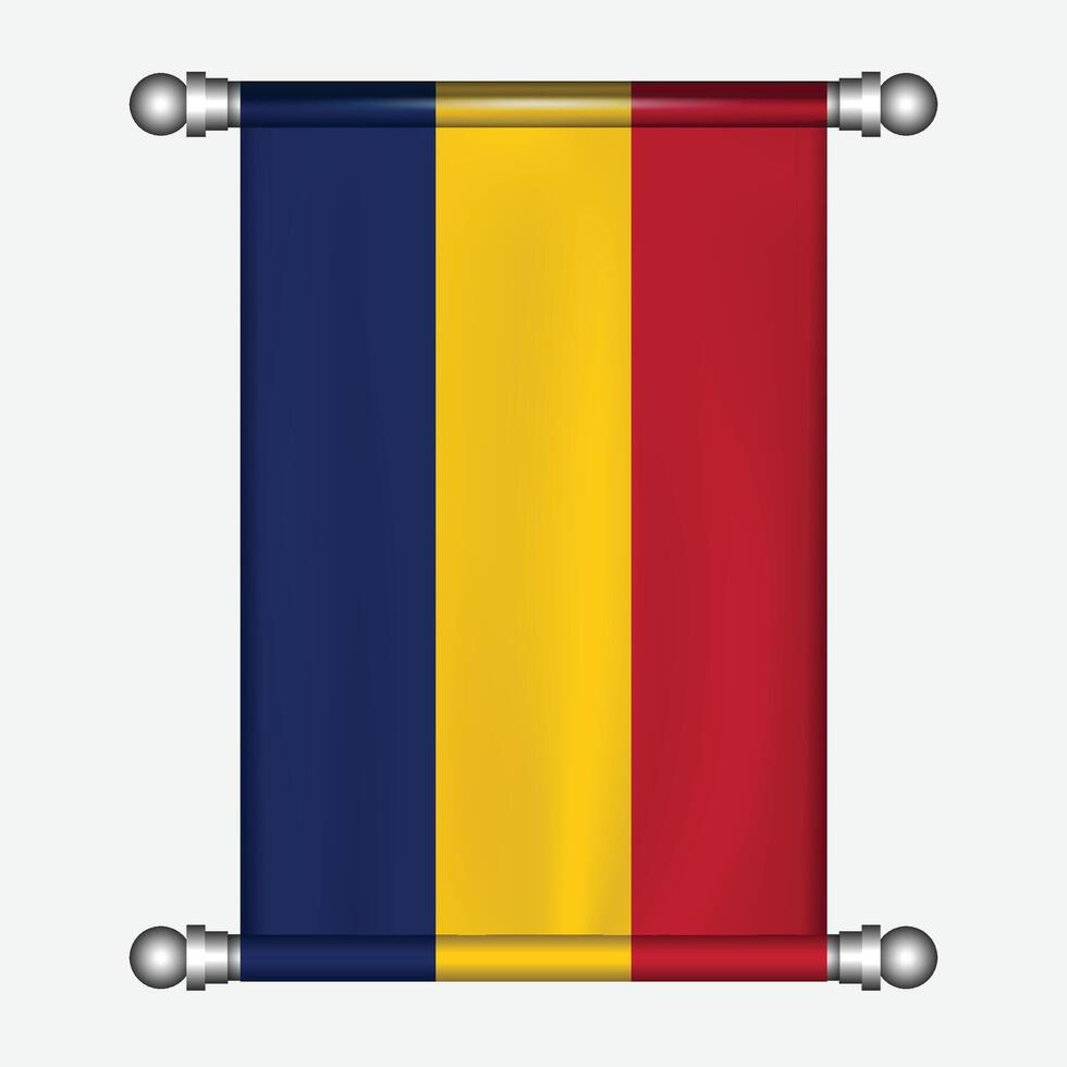 The flag of romania is hanging on a metal rod vector