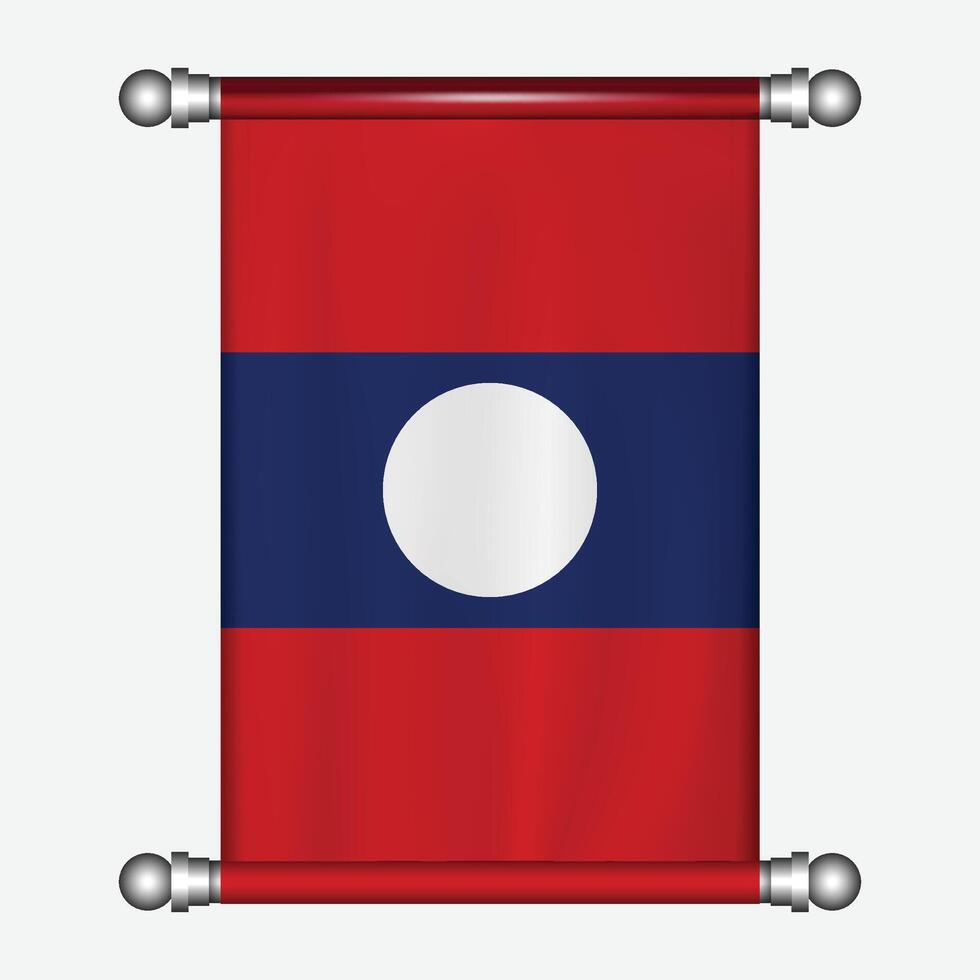 The flag of laos is hanging on a metal rod vector