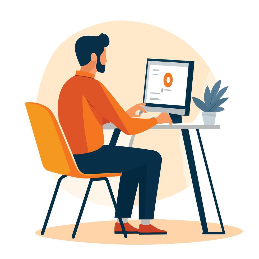 Modern Office Setup with Computer User vector