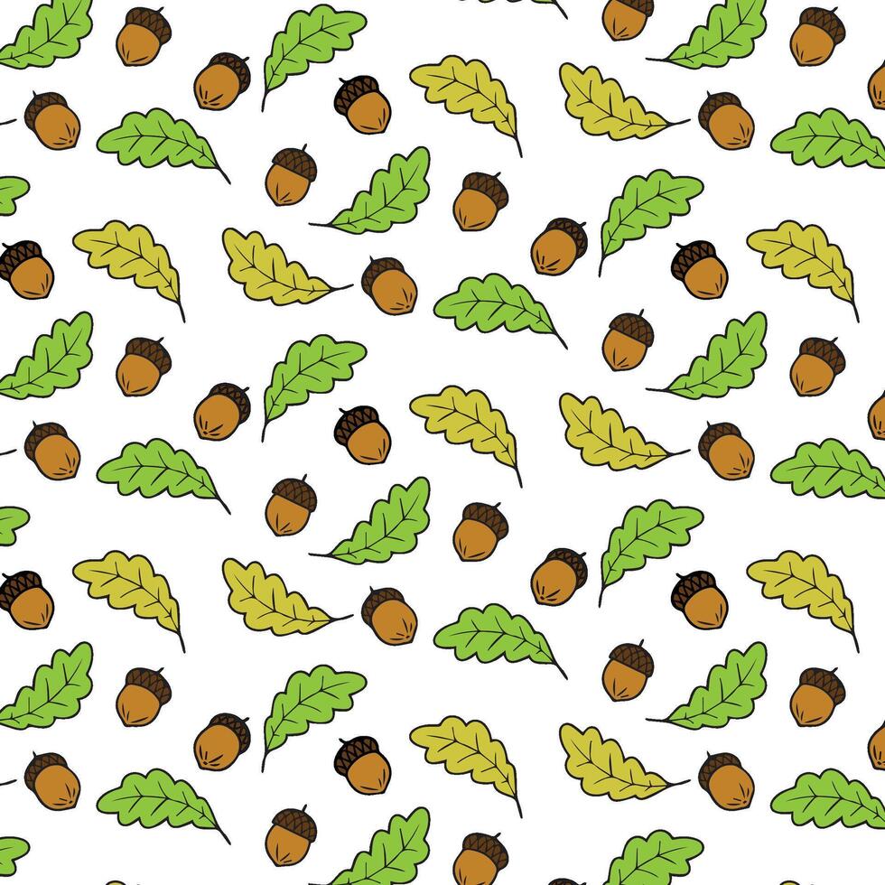a pattern with acorns and leaves vector