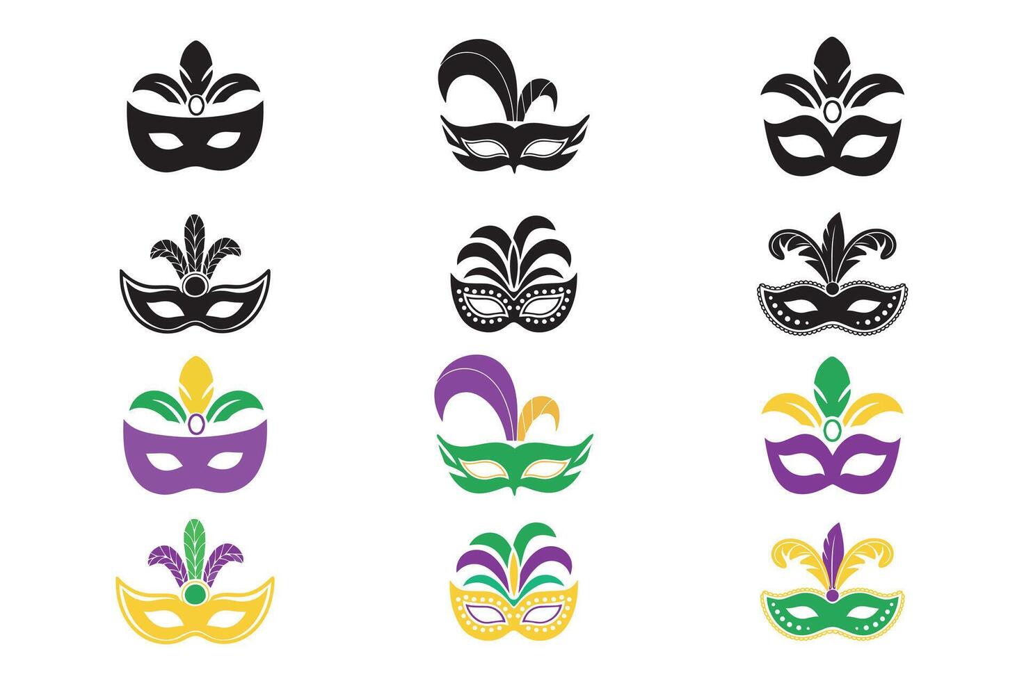 Mardi Gras set with carnival masks. Mardi Gras mask collection. Design for fat tuesday carnival and festival. Colorful masquerade illustration vector
