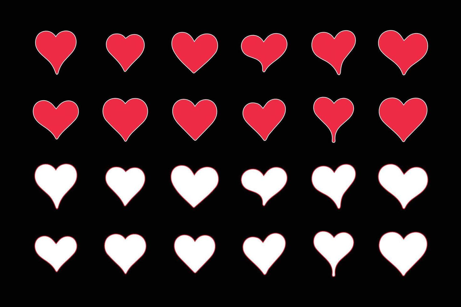 A set of red and white hearts on a black background vector