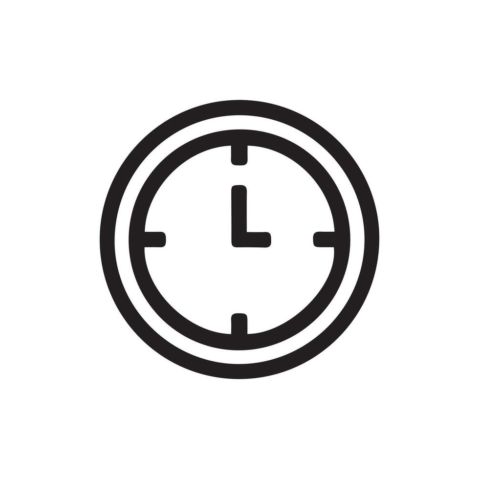 A black and white clock icon on a white background vector