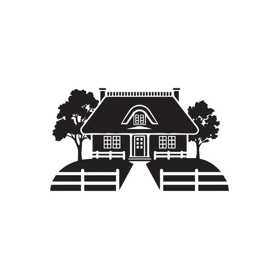 A black and white illustration of a house vector