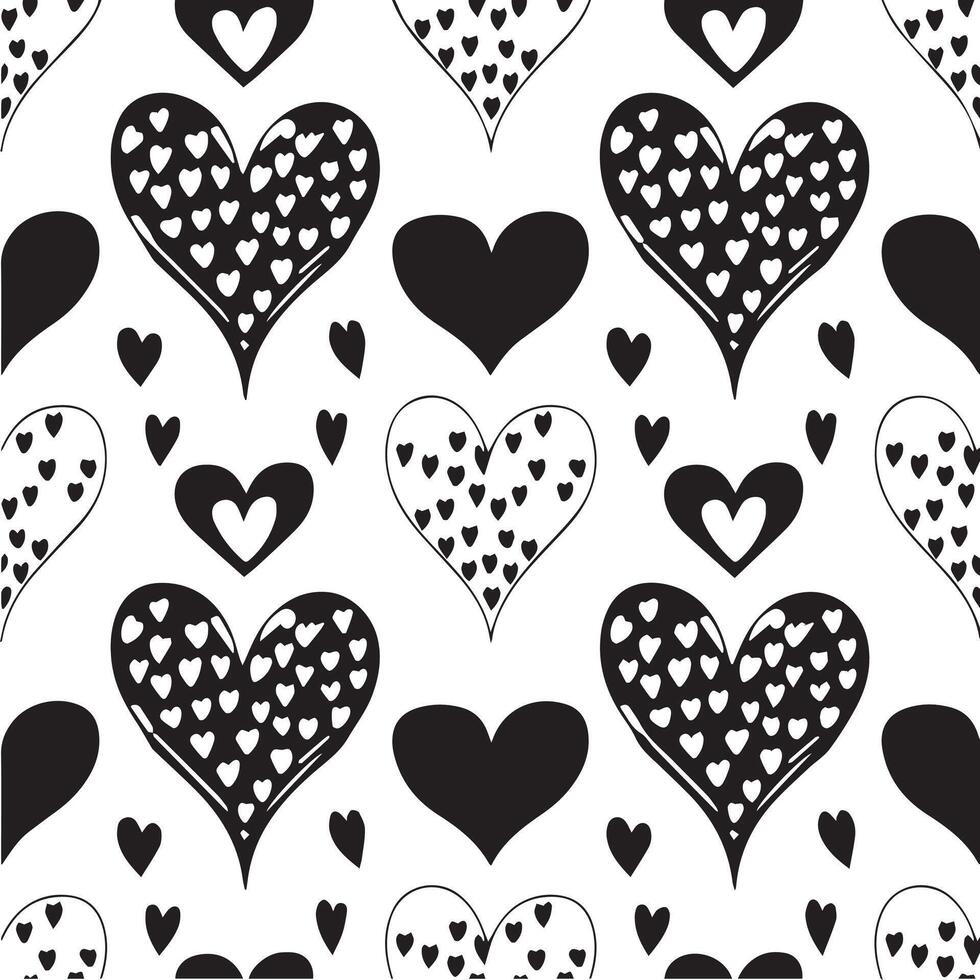 Seamless pattern with hearts in black and white vector
