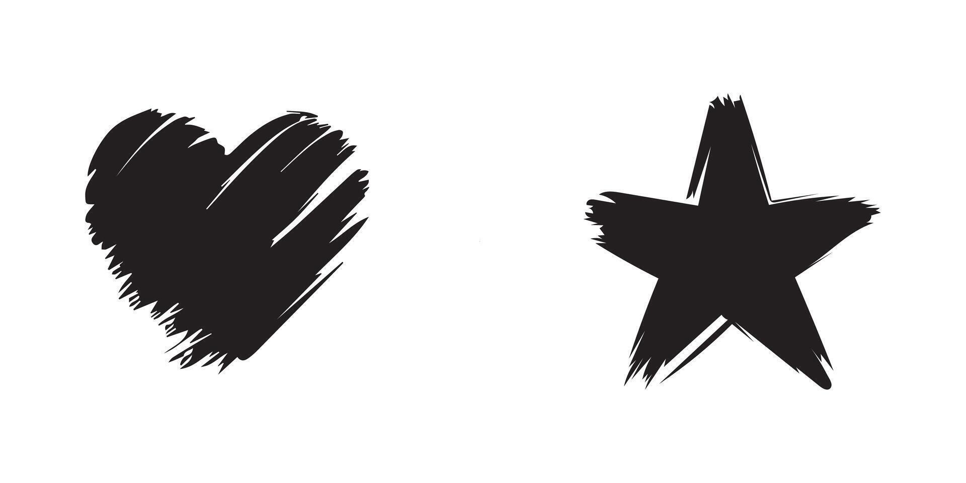 A black and white drawing of a heart and star vector