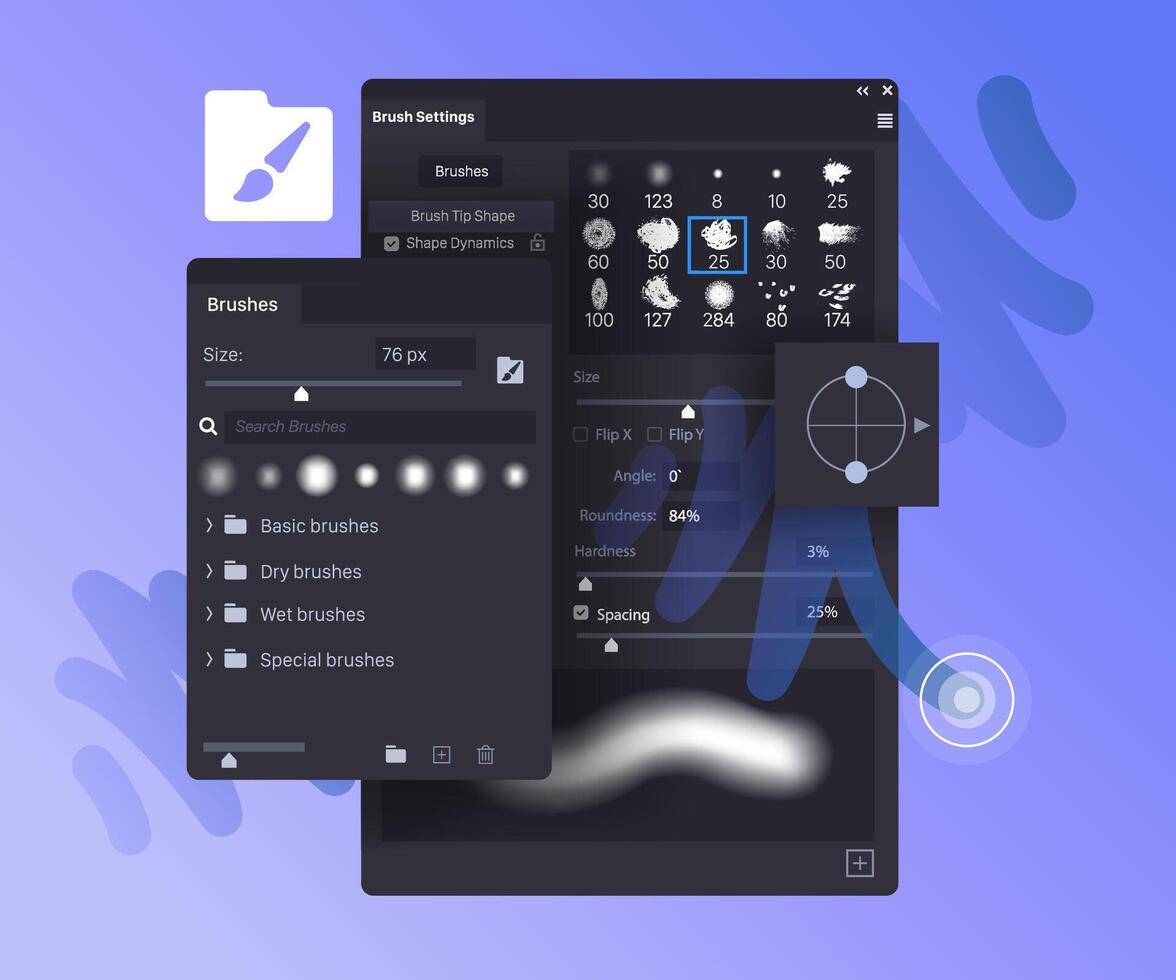 Brush Settings menu panel. illustration vector