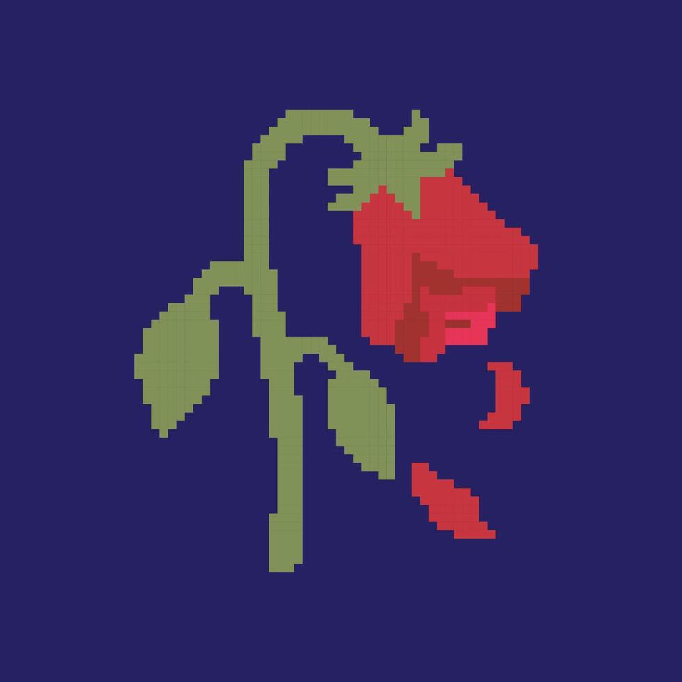 wilted flower pixel art, illustration on isolated background. vector