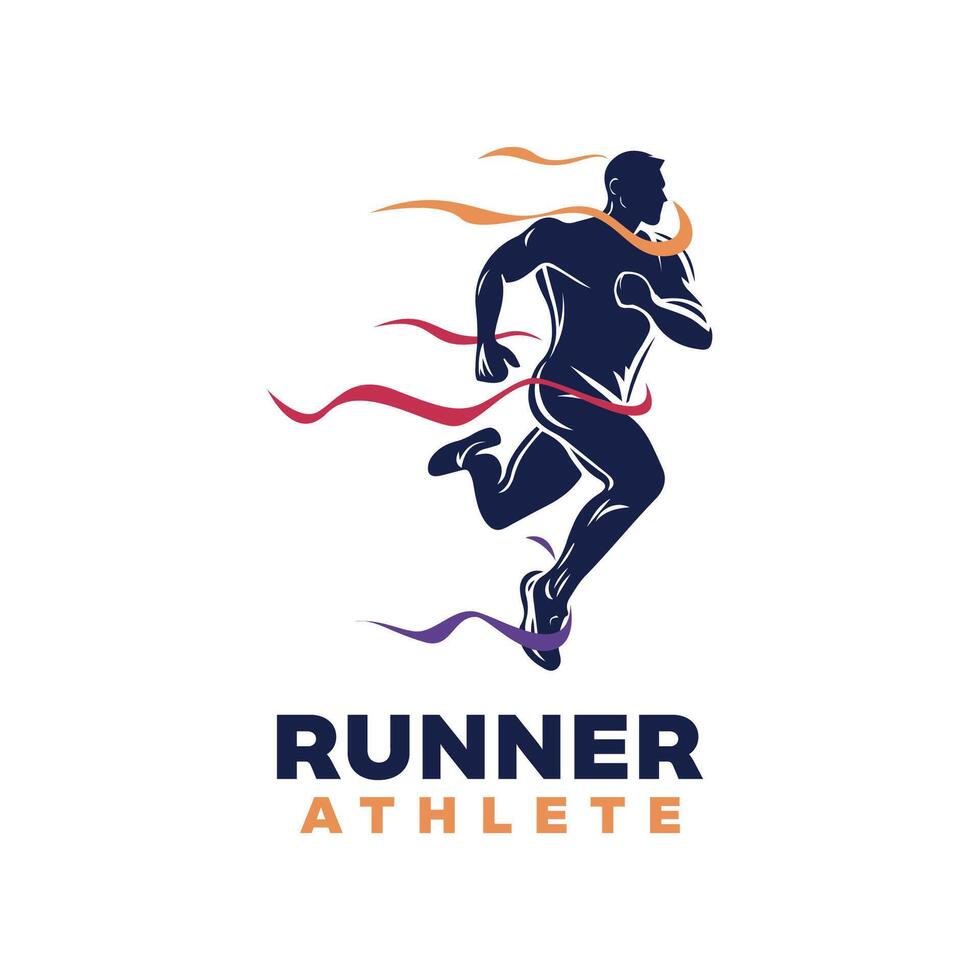 Running Man silhouette Logo with Finish ribbon vector