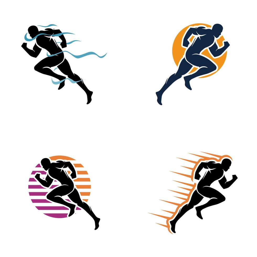 Marathon run. Group of running people. Isolated silhouettes vector