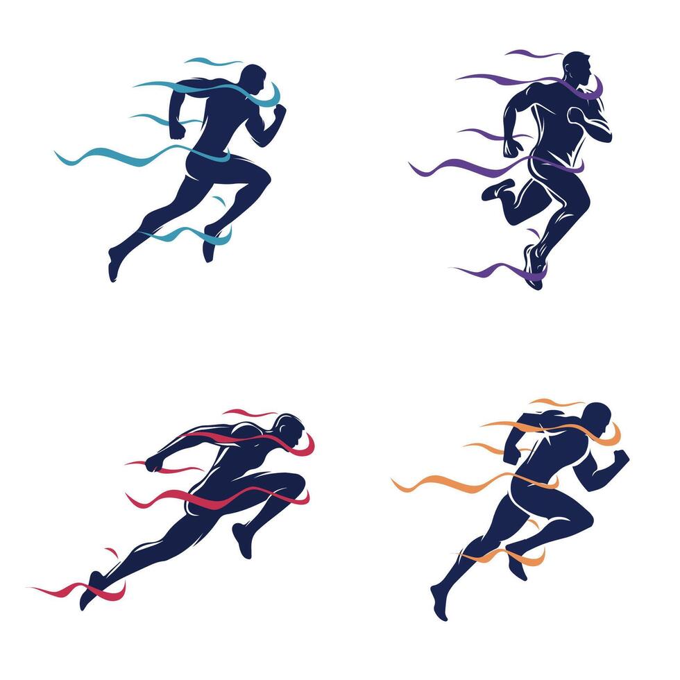 Running Man silhouette Logo with Finish ribbon vector