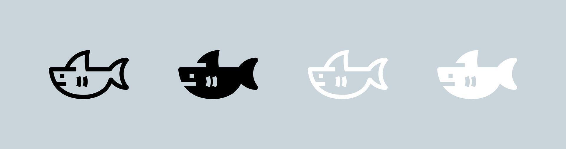 Shark icon set in black and white. Fish signs illustration. vector