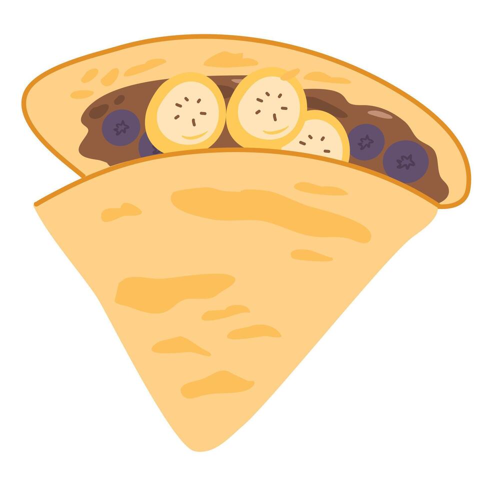 Crepes with fresh banana slaces and dark chocolate vector