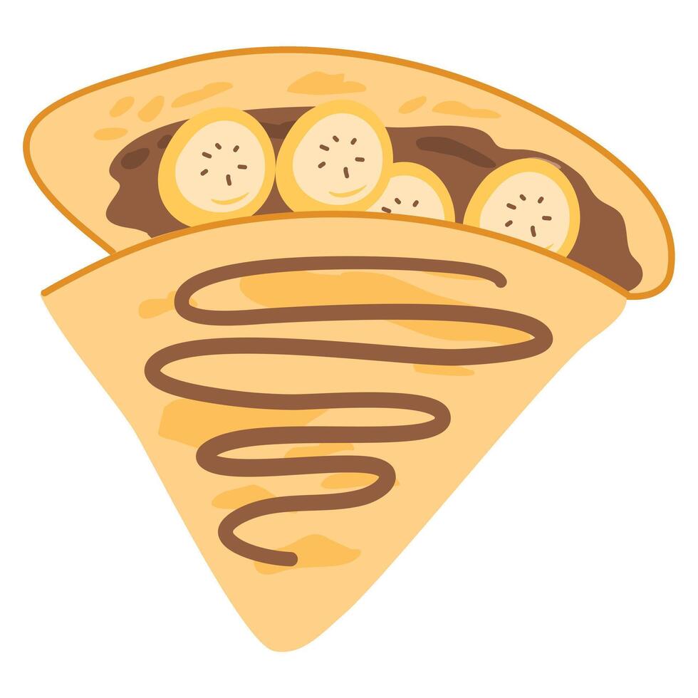 Crepes with fresh banana slaces and dark chocolate vector