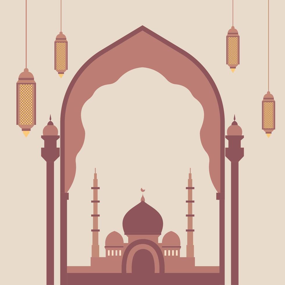 Ramadan Kareem Islamic Greeting Card Background with Mosque Lantern Decoration vector