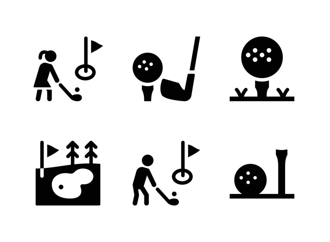 Golf Player, Ball, Golf Field Solid Icons vector