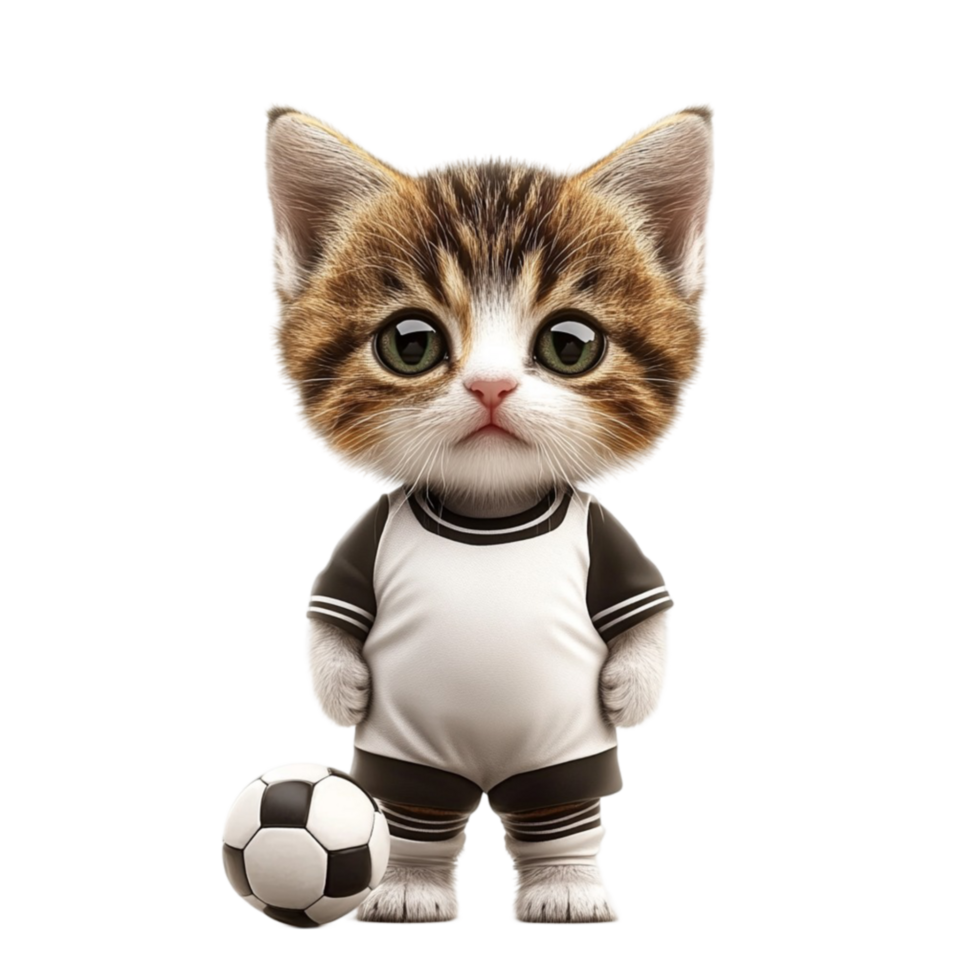 Cat in Soccer Uniform Standing Next to Soccer Ball png
