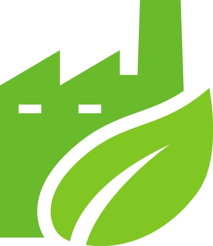 Sustainable factory with leaf icon logo vector