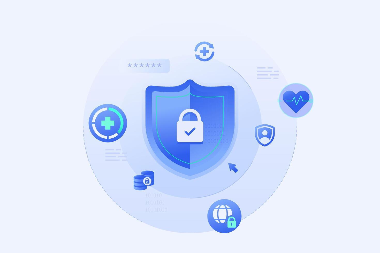 Cybersecurity in Healthcare and Medical protect patient data information cyber attacks illustration background vector