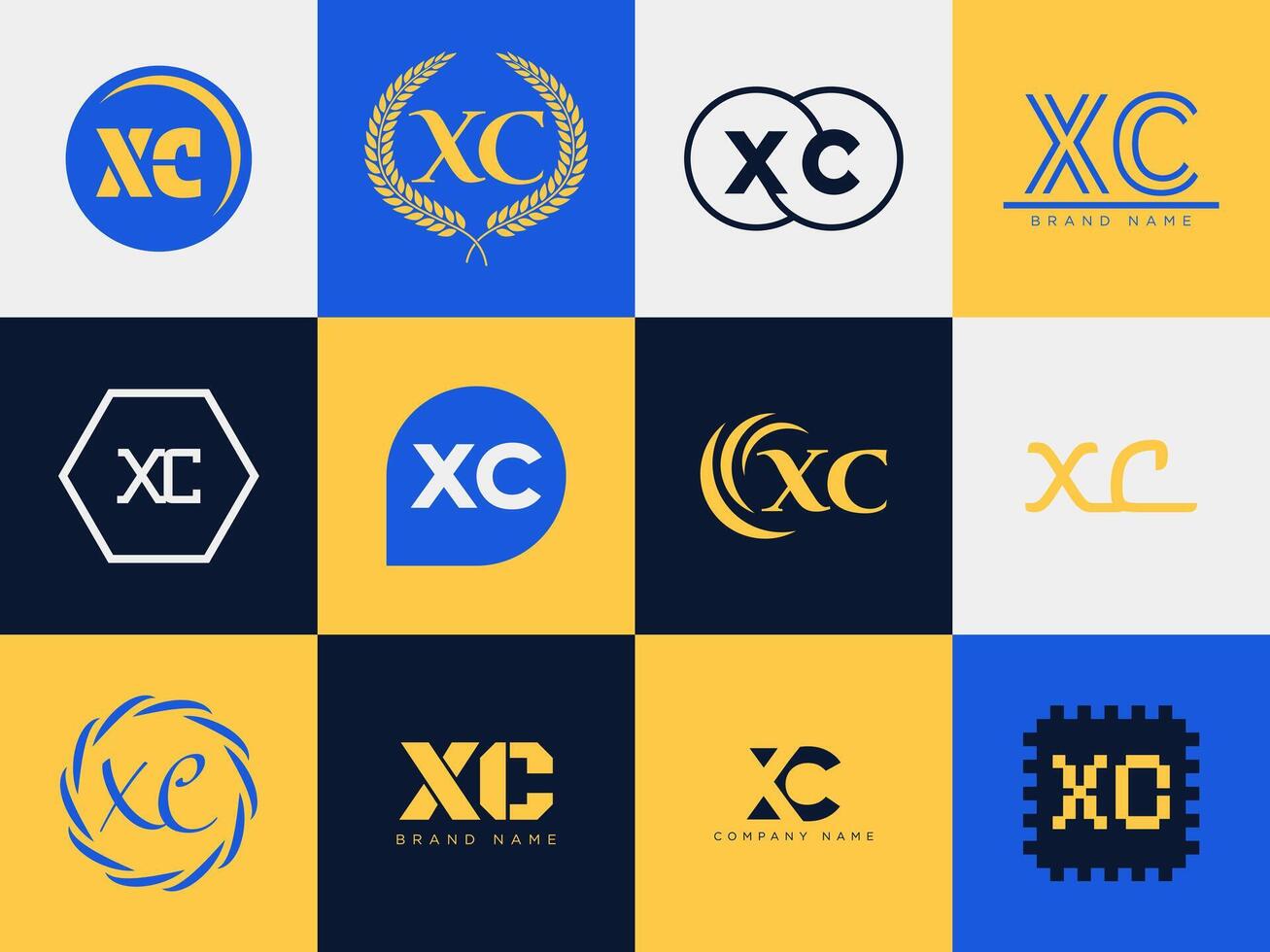 XC logo company template. Letter x and c logotype. Set different classic serif lettering and modern bold text with design elements. Initial font typography. vector