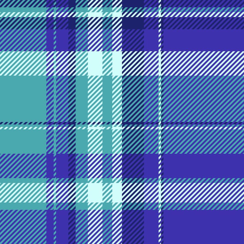 Diwali textile tartan seamless, dimensional background plaid. Asymmetric fabric pattern check texture in indigo and cyan colors. vector