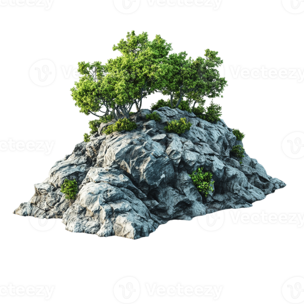 A small tree is sitting on top of a rock png