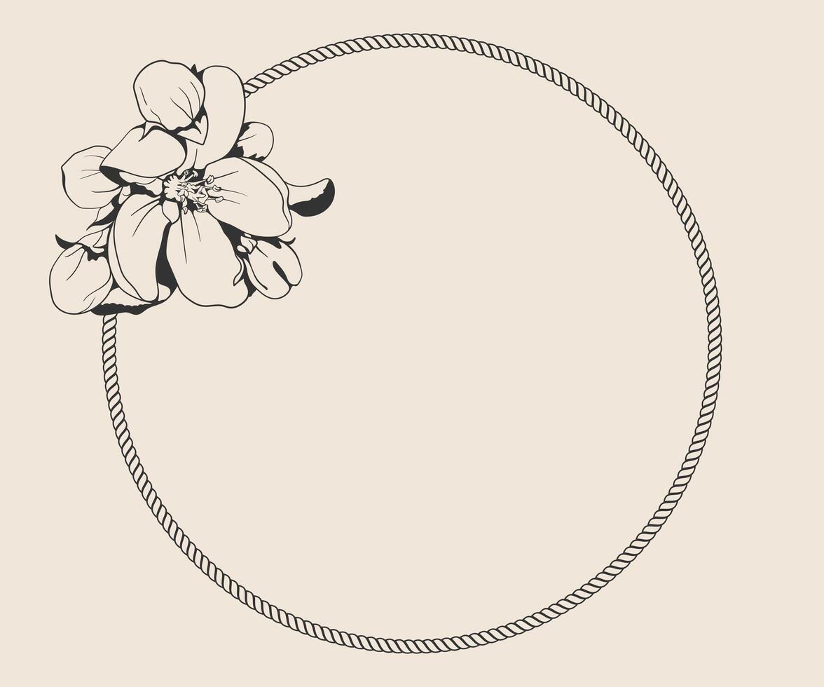 Floral round frame hand drawing design. flower border for invitation or greeting card. vector