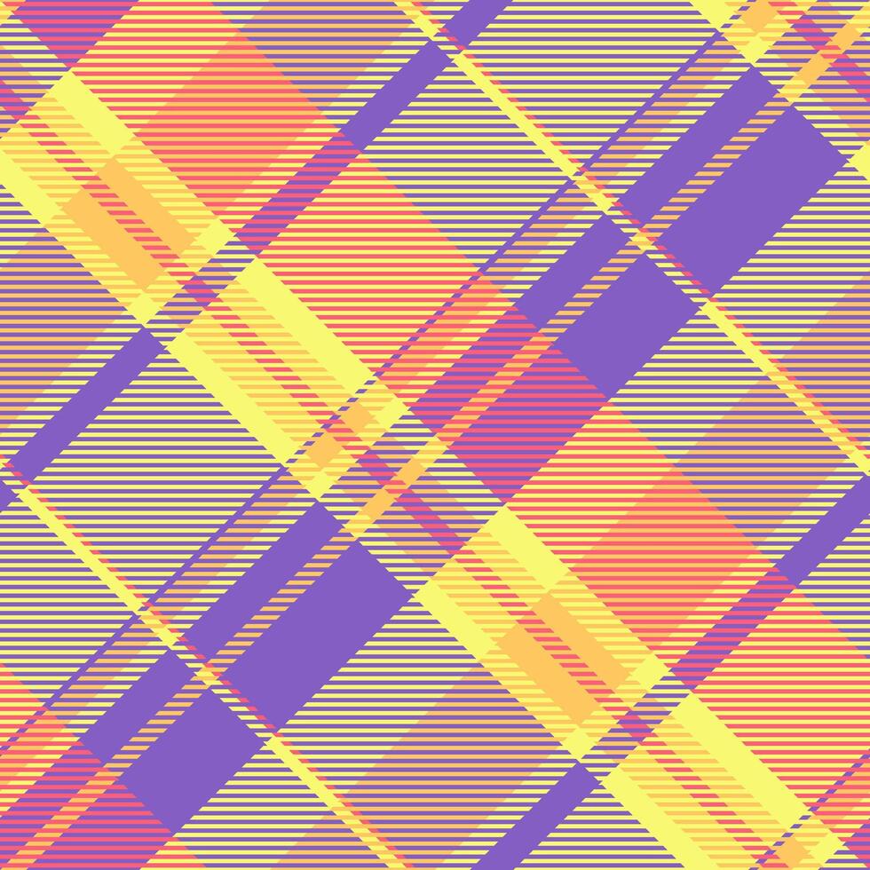 Royalty fabric texture check, femininity plaid background . Contour seamless textile tartan pattern in violet and yellow colors. vector