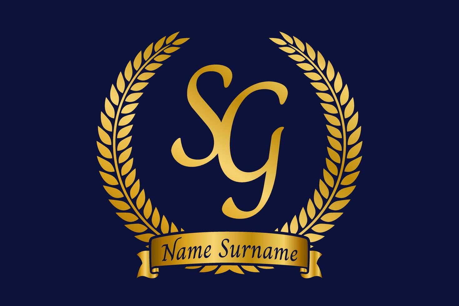 Initial letter S and G, SG monogram logo design with laurel wreath. Luxury golden calligraphy font. vector