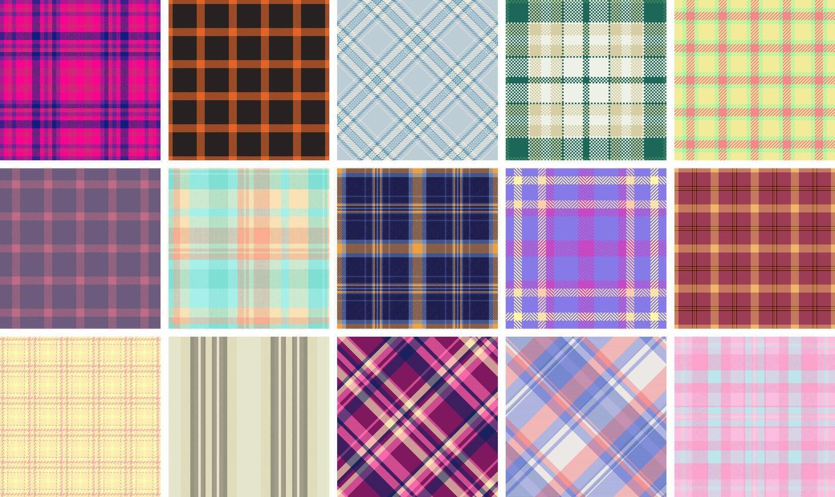 Plaid patterns in classic checks and geometric designs, perfect for textile, clothing, or wallpaper with a celtic influence. vector