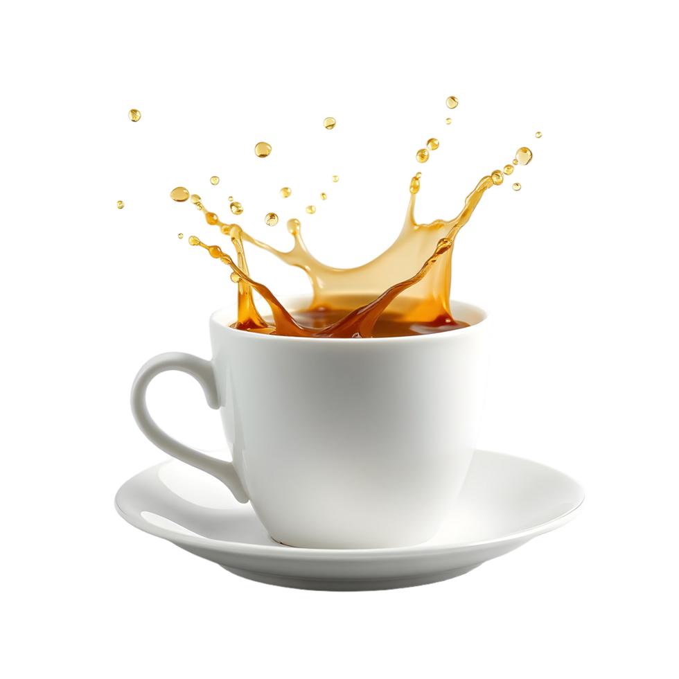 A cup of coffee with a splash of liquid png