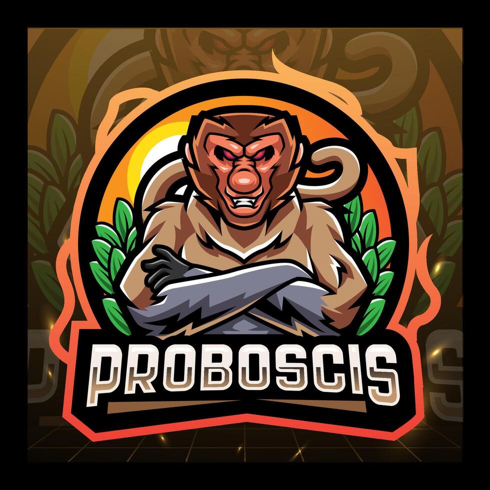 Proboscis monkey mascot esport logo design vector