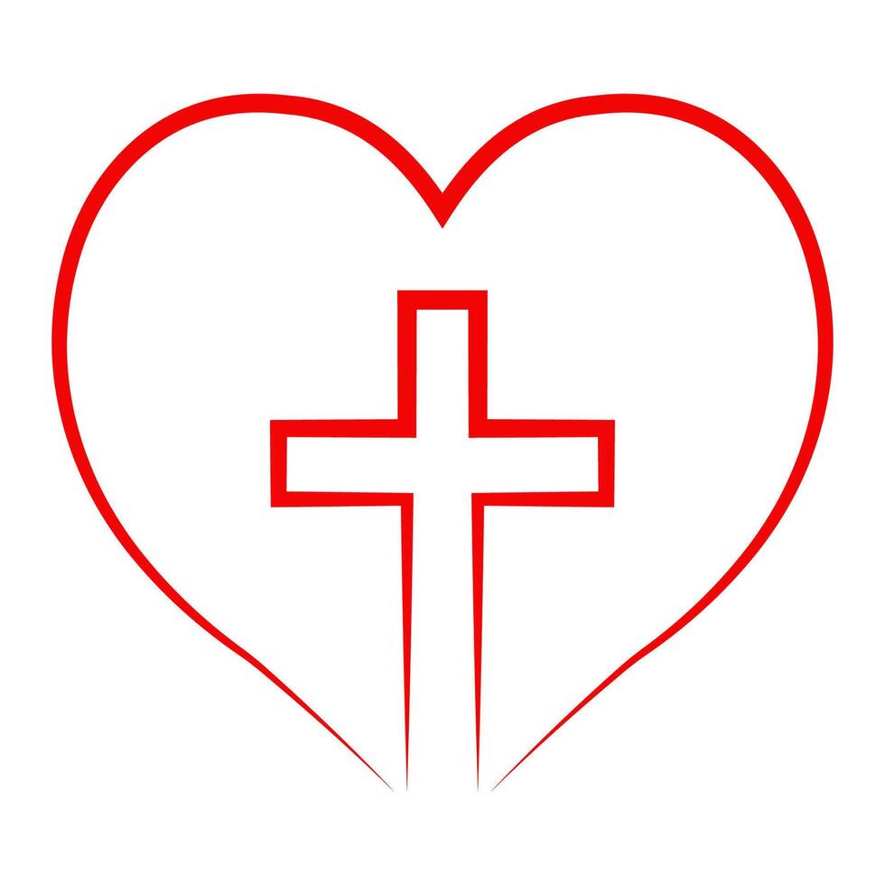 Christian cross inside in heart, Christian symbol love and hope vector