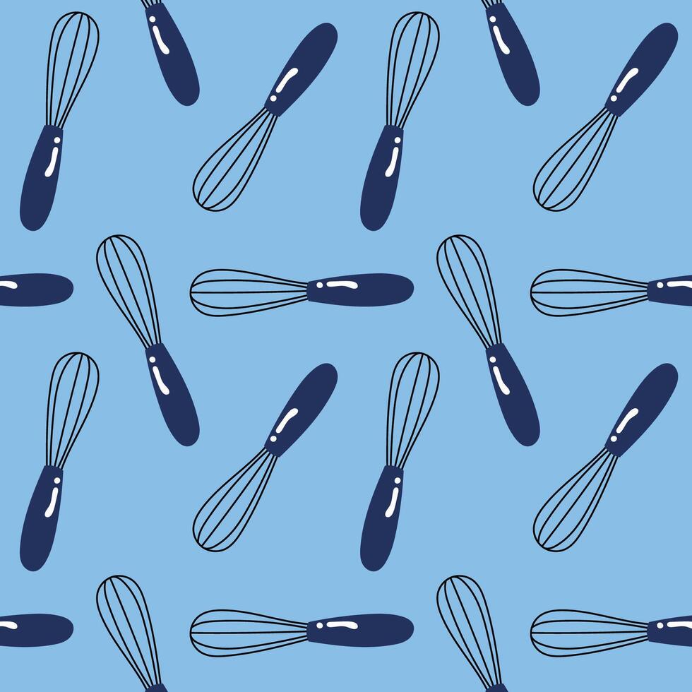 Seamless pattern of whisks in a minimalist, hand drawn style.The design is perfect for decorations, backgrounds, textures, packages, wrapping paper. vector