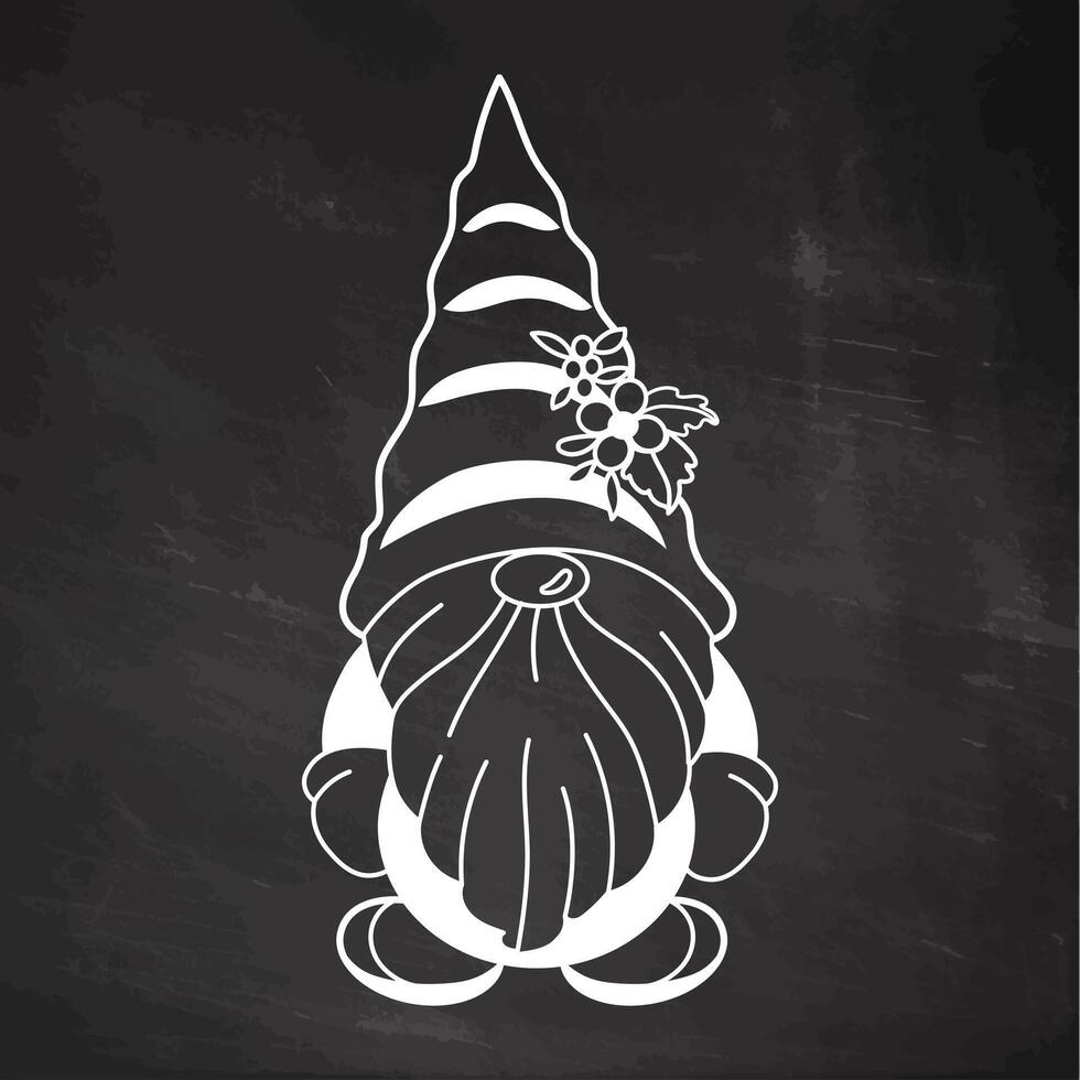 Chalkboard dwarf illustration with festive hat and floral accents vector