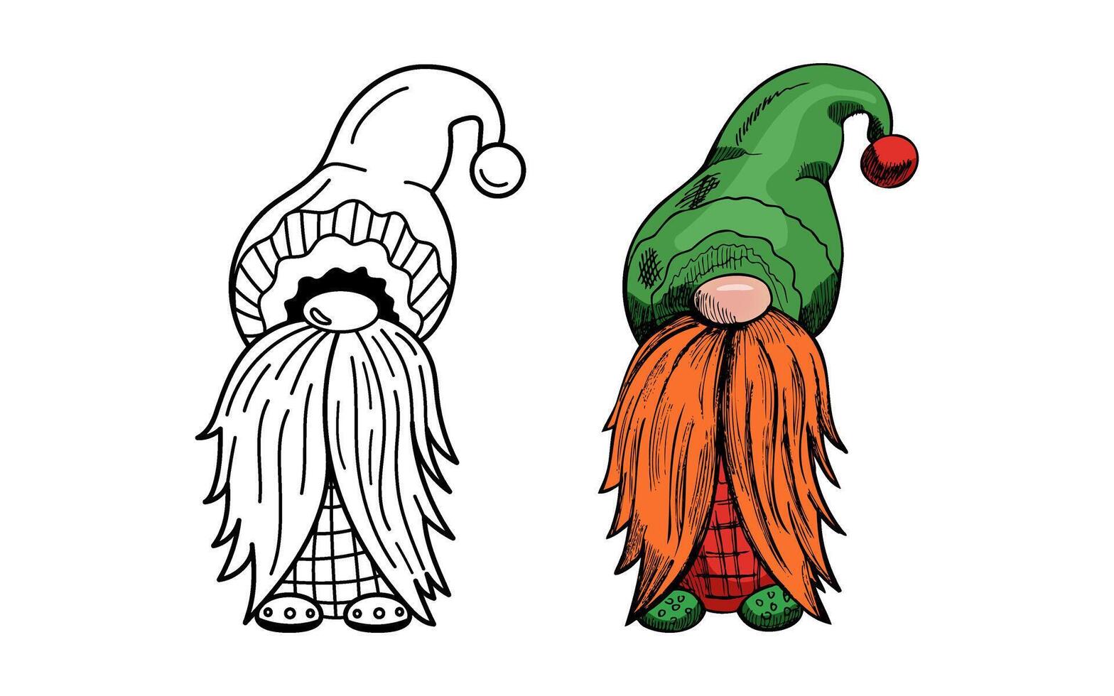 Outline doodle and colored hand-drawn festive dwarf for creative design projects vector